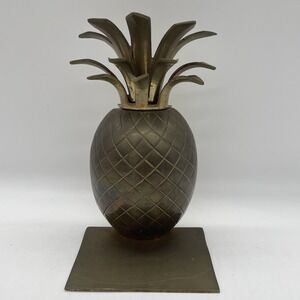 Vintage Hollywood Regency Style Brass Pineapple Bookend 9" Single Felt Bottom
